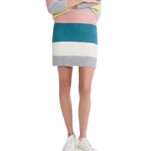 Lou & Grey Wool Alpaca Blend Rainbow Knit Mini Skirt Small Striped Multicolor - Picture 1 of 6